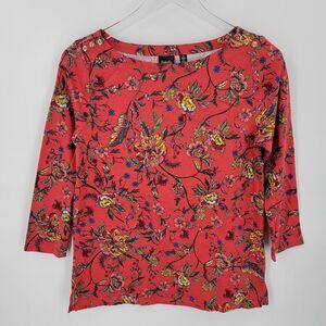 Rafaella Blouse Women's Small Floral Print Button Shoulder Accent Cotton Top NEW